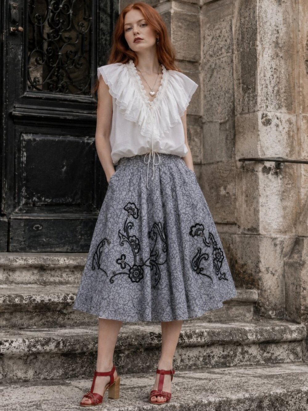 Linen Embroidered/Beaded Skirt